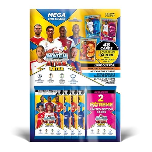 Topps Match Attax Extra 2024 - Mega Multipack - 48 Carte Match Attax (4 Pacchetti) Più 2 Carte Extreme Limited Edition Casuali!