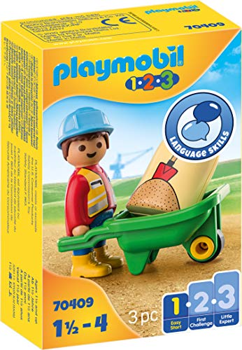 Playmobil 1.2.3 70409, Operaio Edile, Dai 18 Mesi Ai 4 Anni