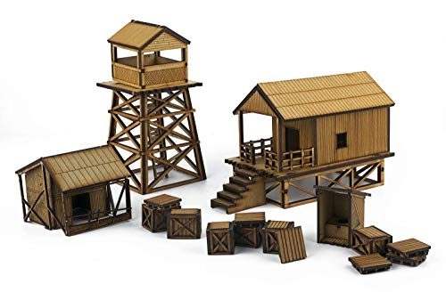 War World Gaming Jungle Warfare Campo Base Militare In Mdf - 28Mm Wargaming Terrain Modello Diorama Guerra Foresta Pluviale Accessori Difesa Pacifico