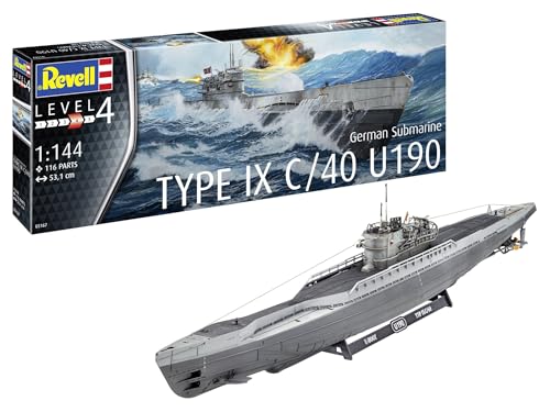 Revell Kit 1:144-Sottomarino Tedesco Tipo German Submarine Type Ix C/40 (U190), Colore Non Verniciato, 05167