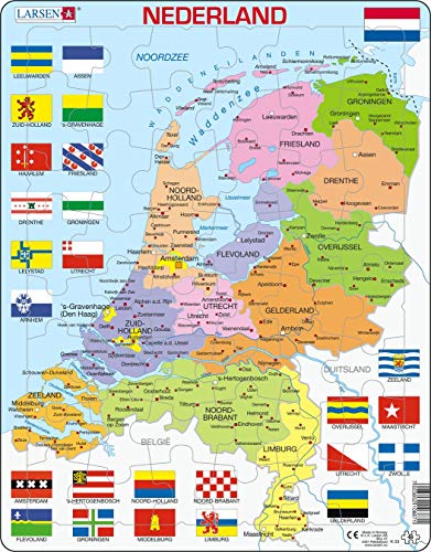 Larsen K53 Paesi Bassi, Mappa Politica, Edizione Olandese, Puzzle Incorniciato Con 48 Pezzi