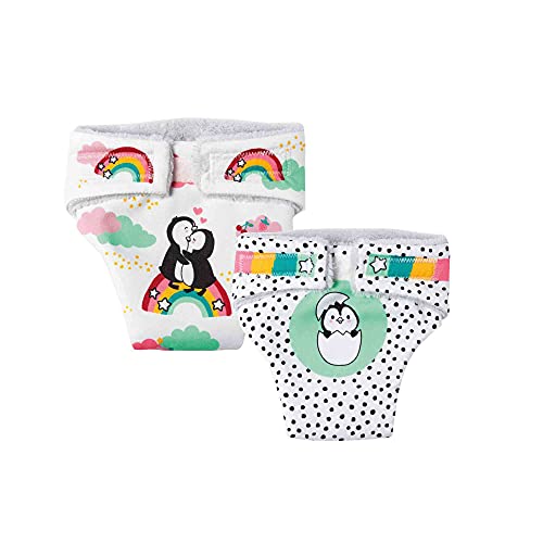 Heless- Pinguino 1201 – Pannolini In Tessuto Per Bambole Con Motivo A Pois, 2 Pezzi Con Chiusura In Velcro, Misura 28 – 35 Cm, Multicolore