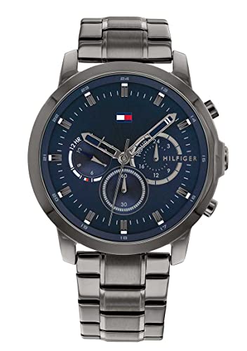 Tommy Hilfiger Orologio Analogico Multifunzione Al Quarzo Da Uomo Con Cinturino In Acciaio Inossidabile O In Pelle, Blu (Dark Blue)