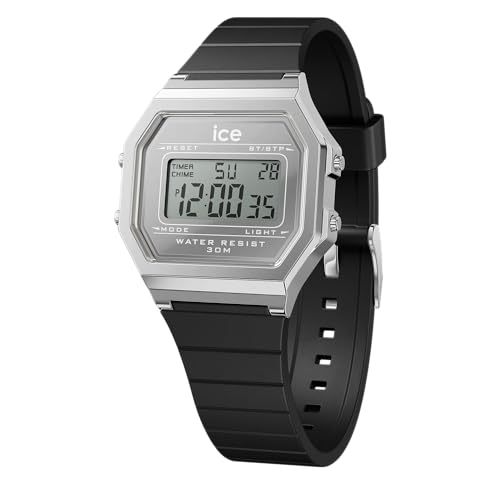 Ice-Watch - Ice Digit Retro Metal Silver Mirror Black - Orologio Nero Da Donna Con Cinturino In Silicone - 022735 (Small)