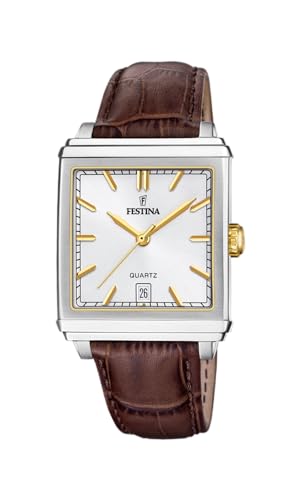 Festina Orologio Uomo F20681/4 On The Square Cassa Di Acciaio Inossidabile 316L Grigio Cinturino In Pelle Marrone