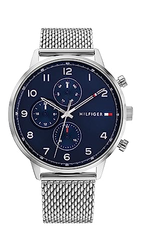 Tommy Hilfiger Orologio Analogico Multifunzione Al Quarzo Da Uomo Con Cinturino In Acciaio Inossidabile Argentato - 1792078