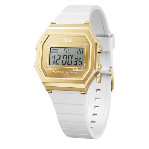 Ice-Watch - Ice Digit Retro Metal Gold Mirror White - Orologio Bianco Da Donna Con Cinturino In Silicone - 022733 (Small)