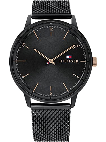 Tommy Hilfiger Orologio Analogico Al Quarzo Da Uomo Con Cinturino In Maglia Metallica In Acciaio Inossidabile Nero - 1791845