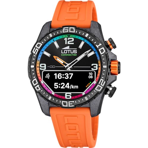 Lotus Orologio Uomo 20000/7 Connected D Cassa In Fibra Di Carbonio Nero Cinturino In Gomma Arancione, Multicolore, Striscia