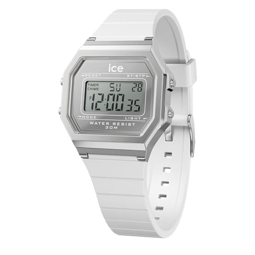 Ice-Watch - Ice Digit Retro Metal Silver Mirror White - Orologio Bianco Da Donna Con Cinturino In Silicone - 022734 (Small)