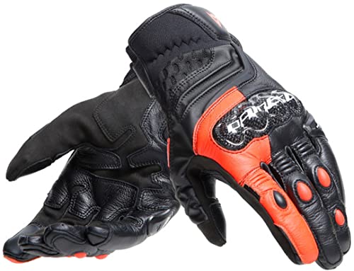 Dainese - Carbon 4 Short Gloves, Guanti Moto Corti In Pelle, Con Protezioni Delle Nocche In Carbonio, Uomo, Nero/Rosso Fluo, Xl