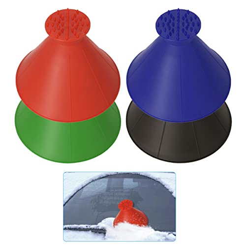 Forreen Raschietto Per Ghiaccio Auto, 4 Pezzi Ice Scraper Car Round 2 In 1 Portable Cone-Shaped Multifunzionale Plastica Durevole Snow Remover Per Pul