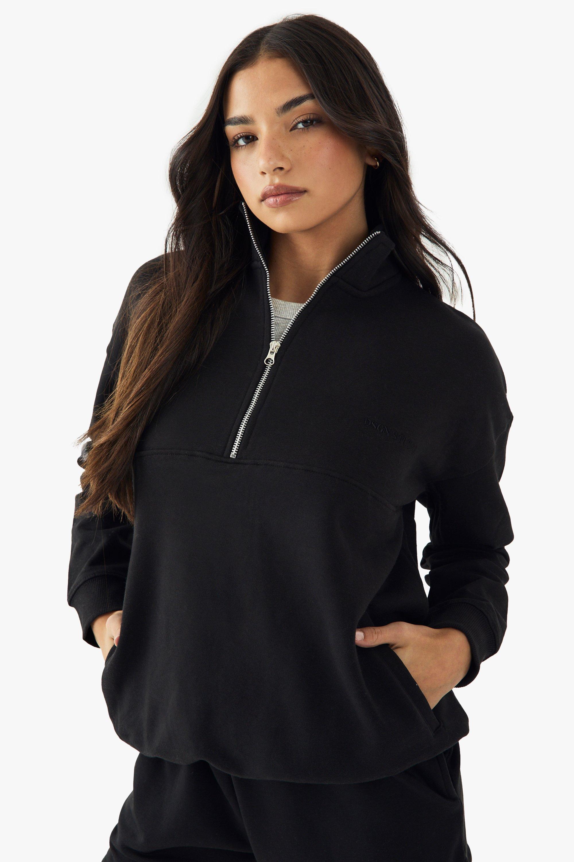 Dsgn Studio Embroidered Half Zip Oversized Sweatshirt, Nero