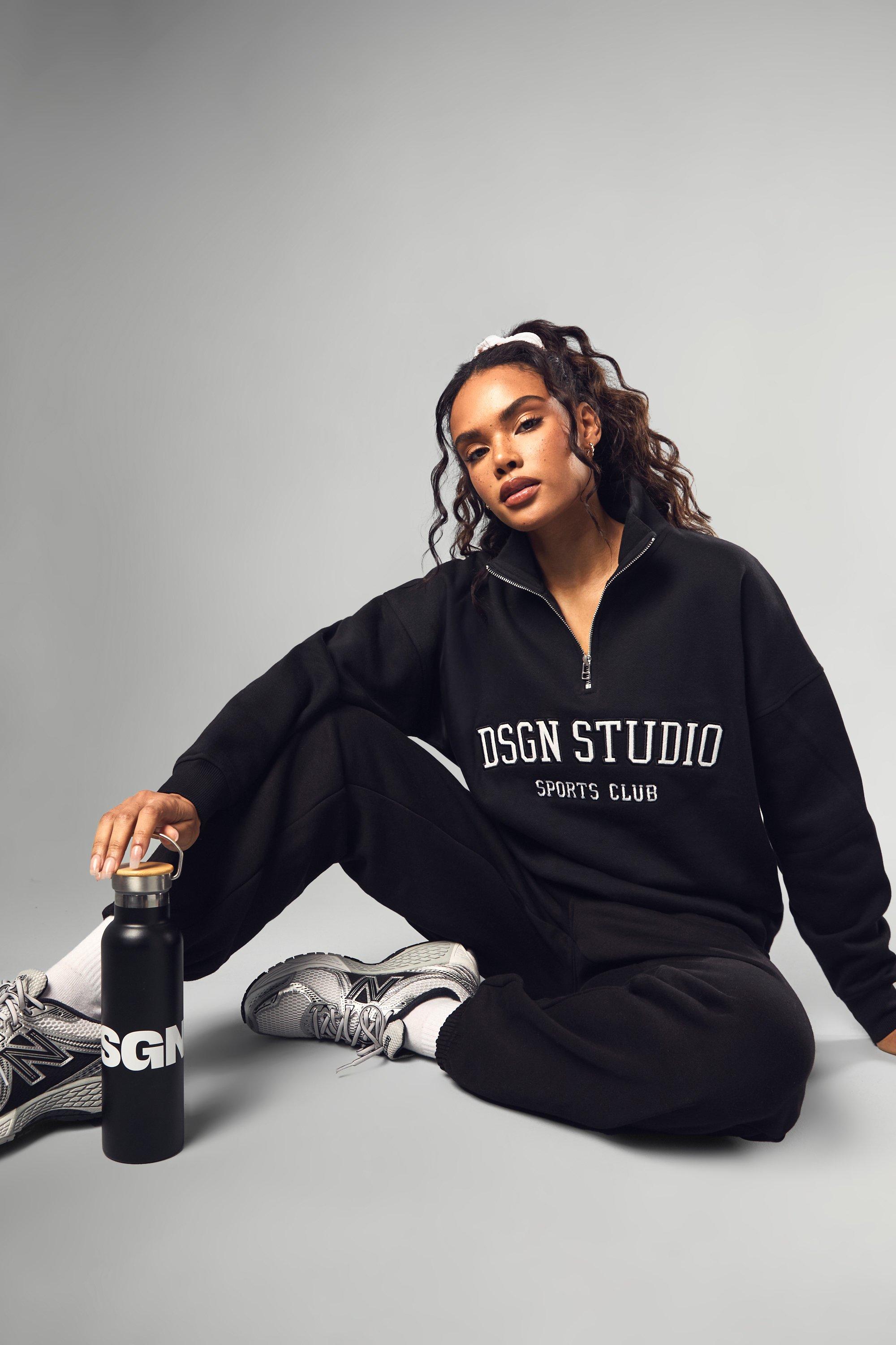 Dsgn Studio Applique Oversized Half Zip Sweatshirt, Nero