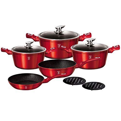 10 Pcs Cookware Set, Metallic Line Burgundy Edition