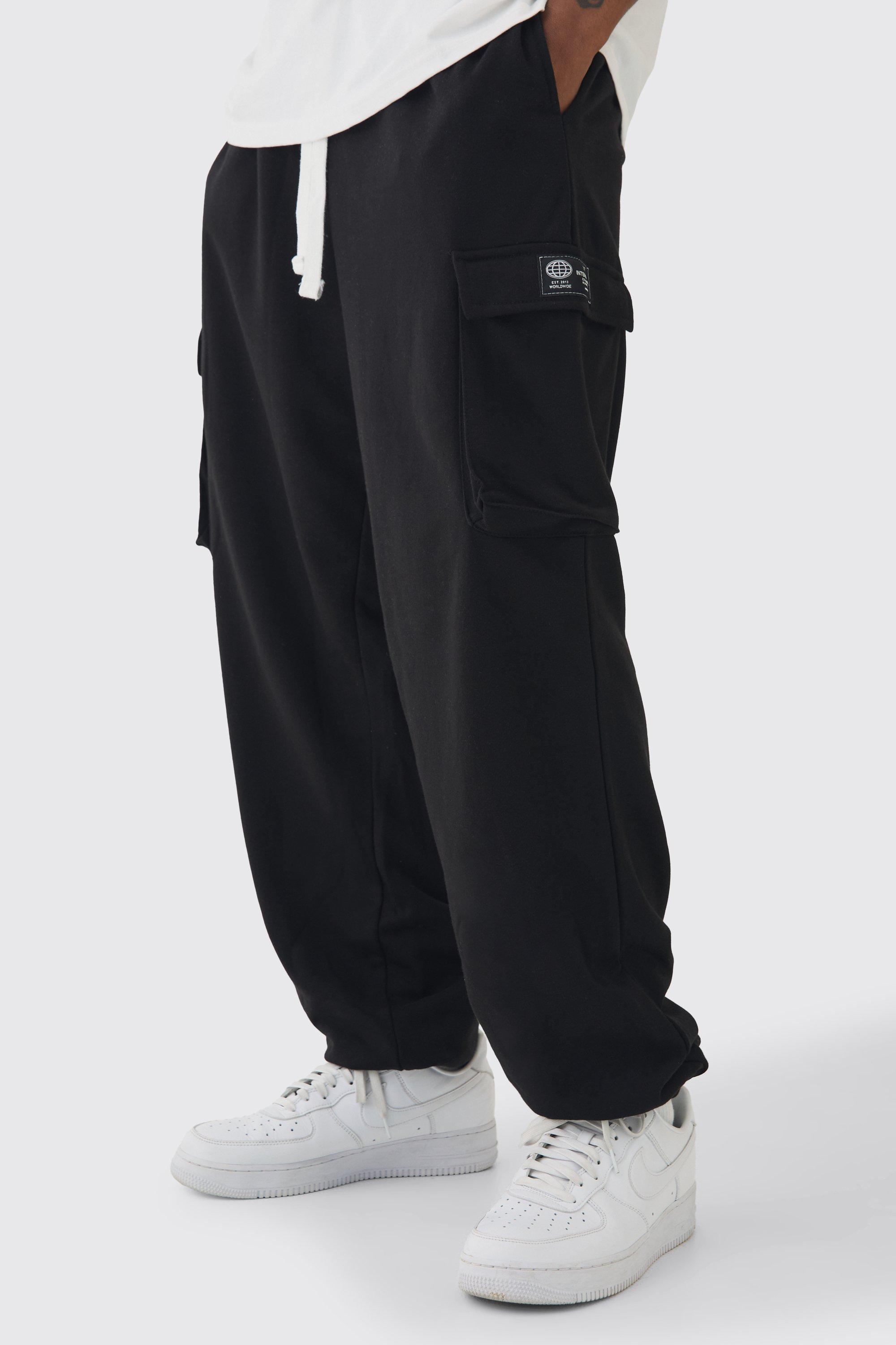 Tall Woven Tab Oversized Fit Cargo Joggers, Nero