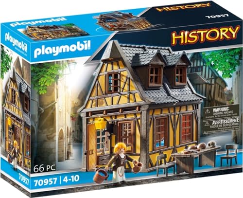 Playmobil History 70957, Casa Medievale, 66 Pezzi, Dai 4 Anni In Su, Con Personaggio E Arredamento: Sedie, Tavolo, Cassettiera, Letto E Molto Altro An