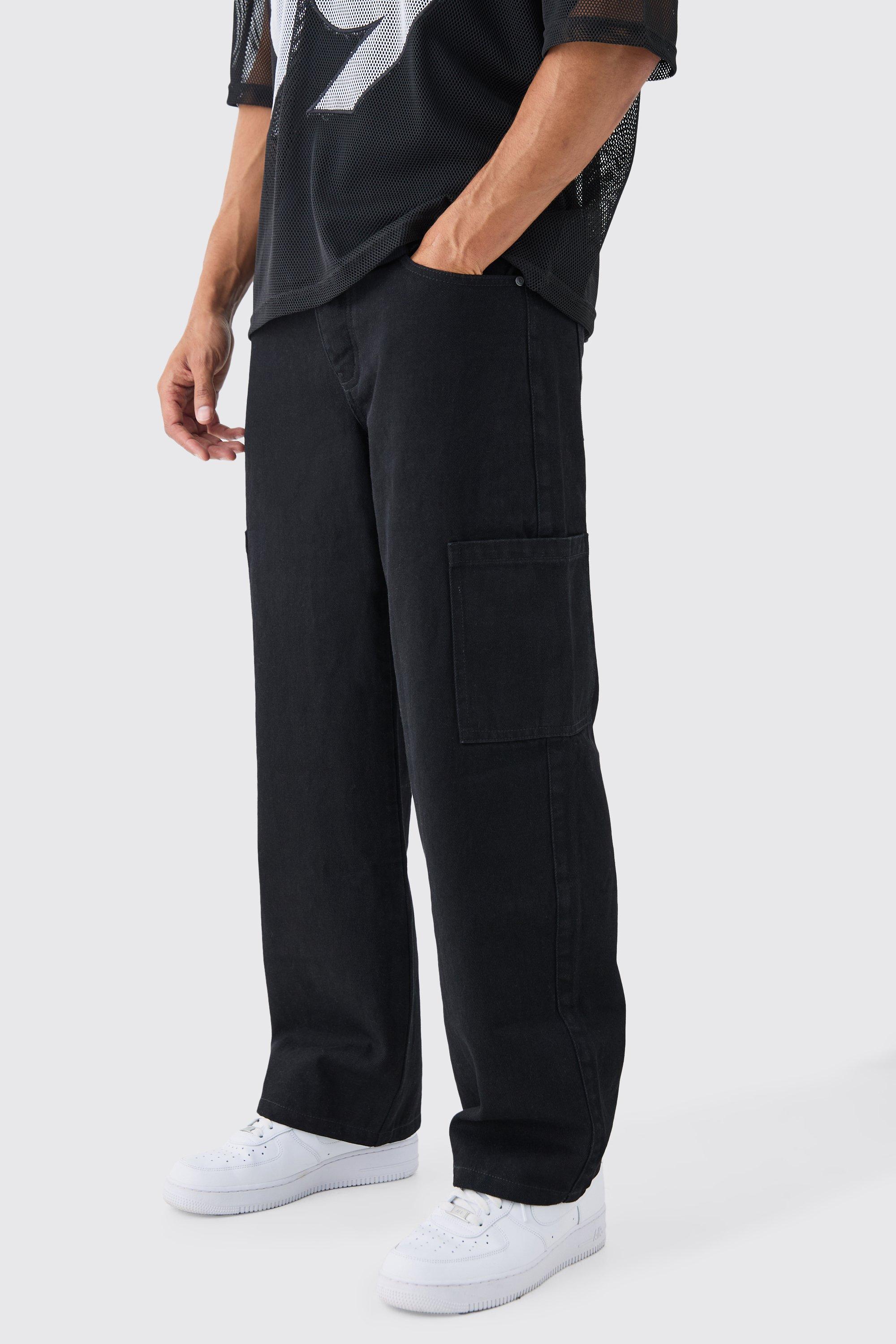 Baggy Rigid Cargo Jean, Nero