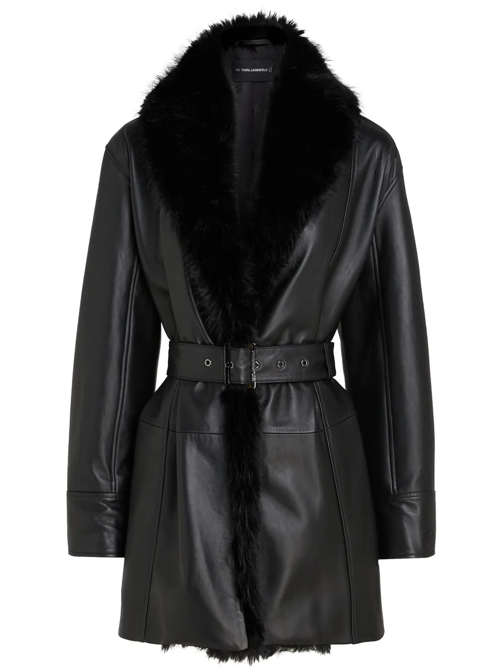Karl Lagerfeld faux-fur collar leather coat - Nero