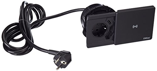 Schulte, Evoline Square 80 Schuko Con Usb E Qi Charger, 1 Pezzi, Nero, 1592 7000 0600