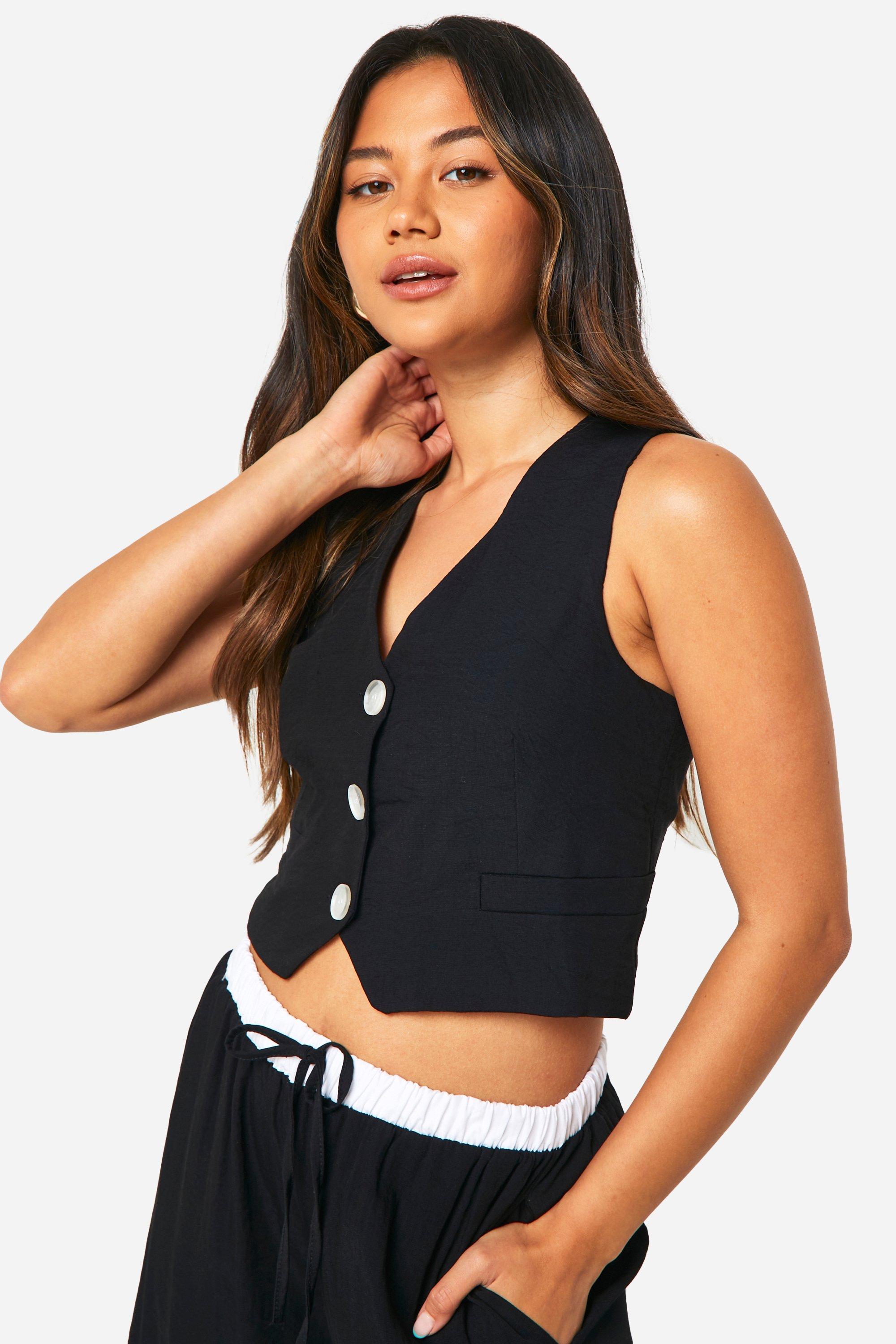 Woven Textured Waistcoat, Nero