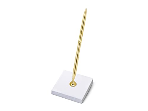 Partydeco Pen Stand - Portapenne Bianco Con Penna Dorata Per Voci, Libro Degli Ospiti, Saluti