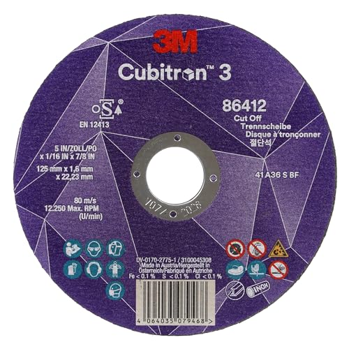 Disco Da Taglio 3M Cubitron 3, 86647, 60+, T41, 125 Mm X 1 Mm X 22.23 Mm, En, 25/ Pack