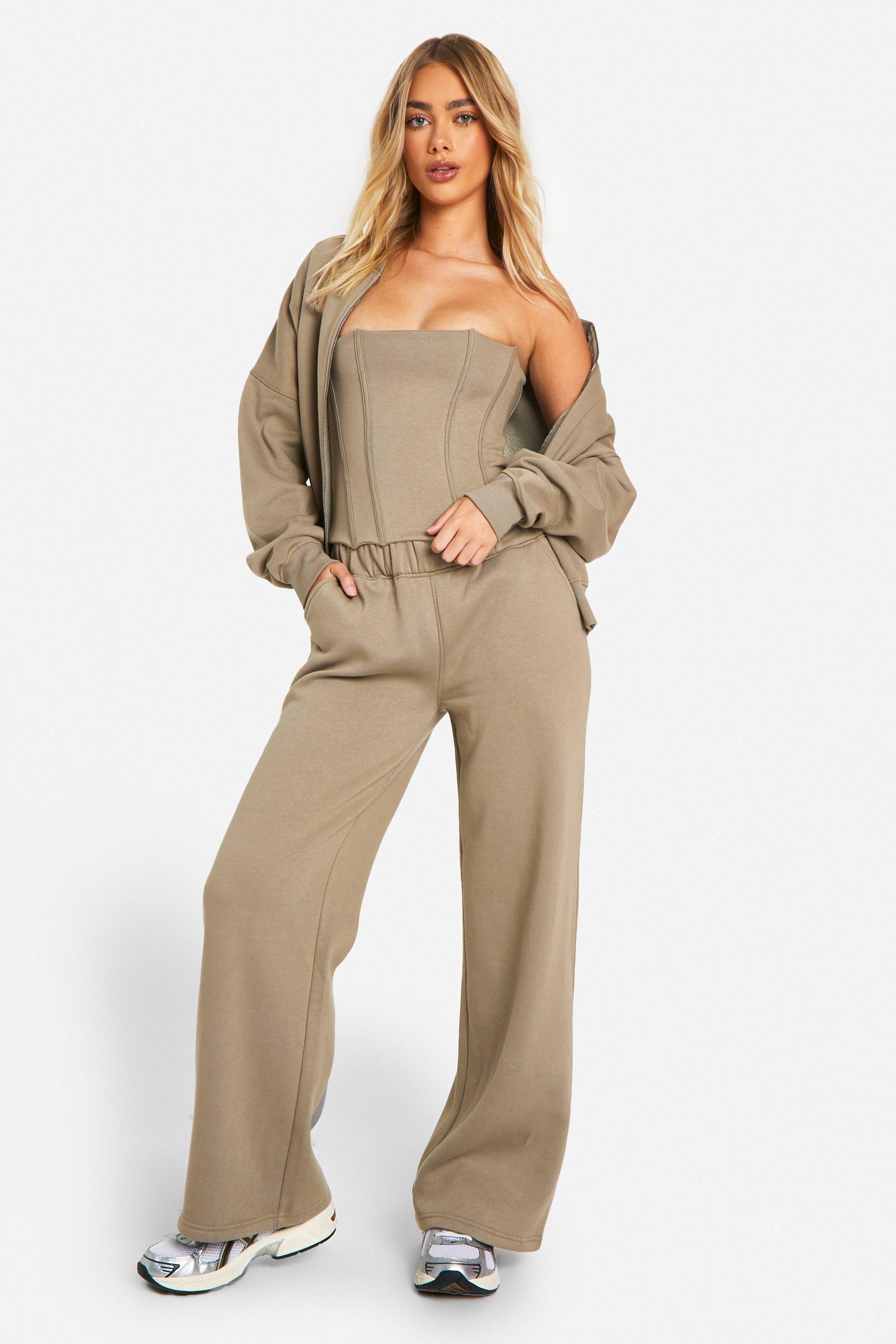 Corset Top 3 Piece Bomber Sweatshirt Tracksuit, Grigio