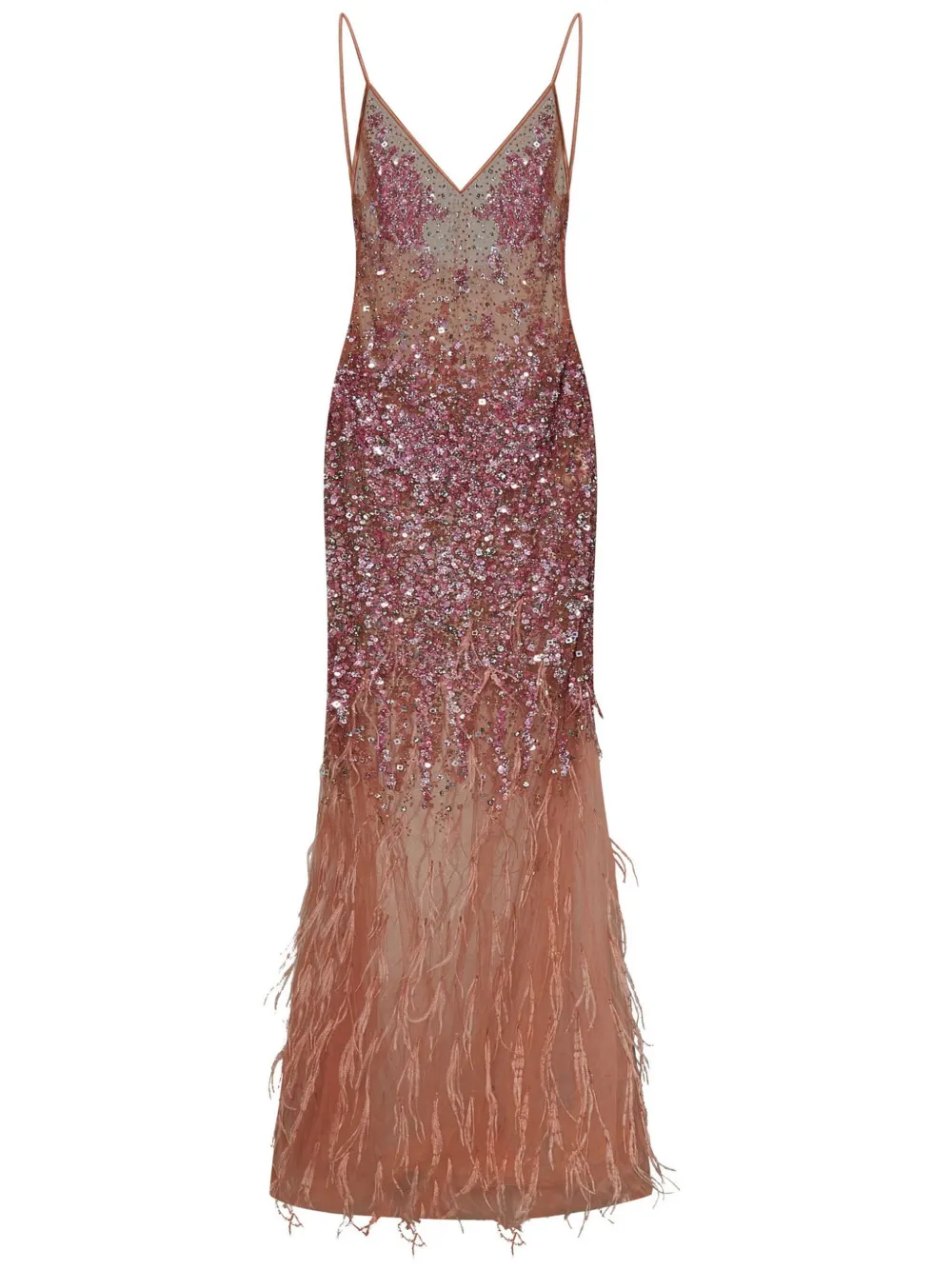 ROOM76 sequin-feather embellished v-neck dress - Rosa