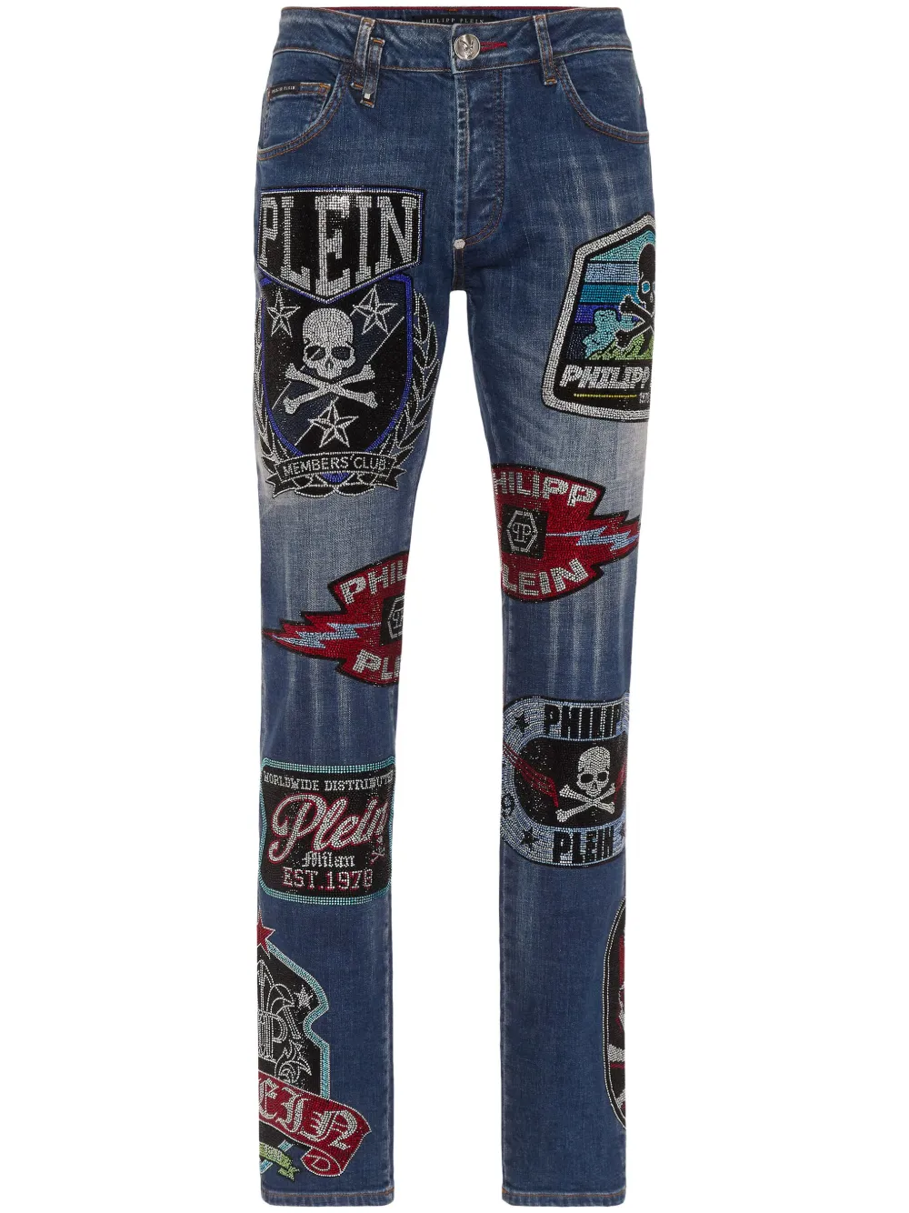 Philipp Plein Patches Strass super-straight jeans - Blu