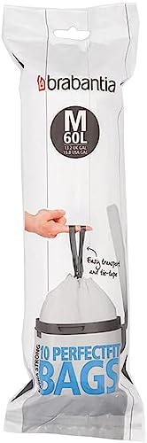 Brabantia Perfectfit Bags Sacchetti Per Spazzatura, Plastica, Bianco, Rotolo Da 10 Sacchetti, 60 Litri/Taglia M