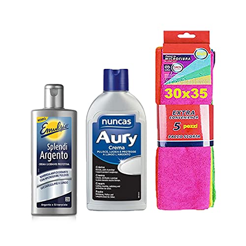Emulsio Kit Pulizia Cucina : Splendi Argento - Nuncas Aury Crema Argento + 5 Panni In Microfibra