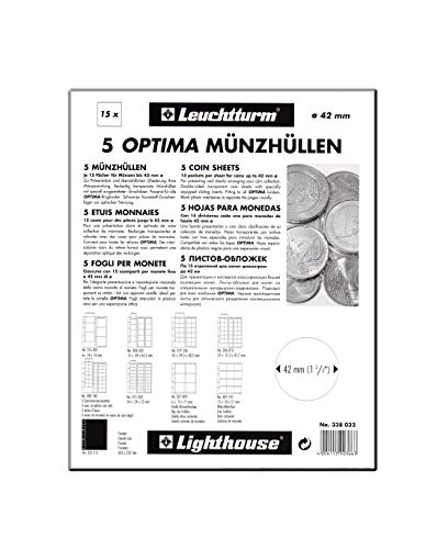 Leuchtturm 319236 Manicotti Per Monete Optima 34-24 Scomparti Trasparenti Per Monete Fino A 34 Mm Di Diametro - Confezione Da 5