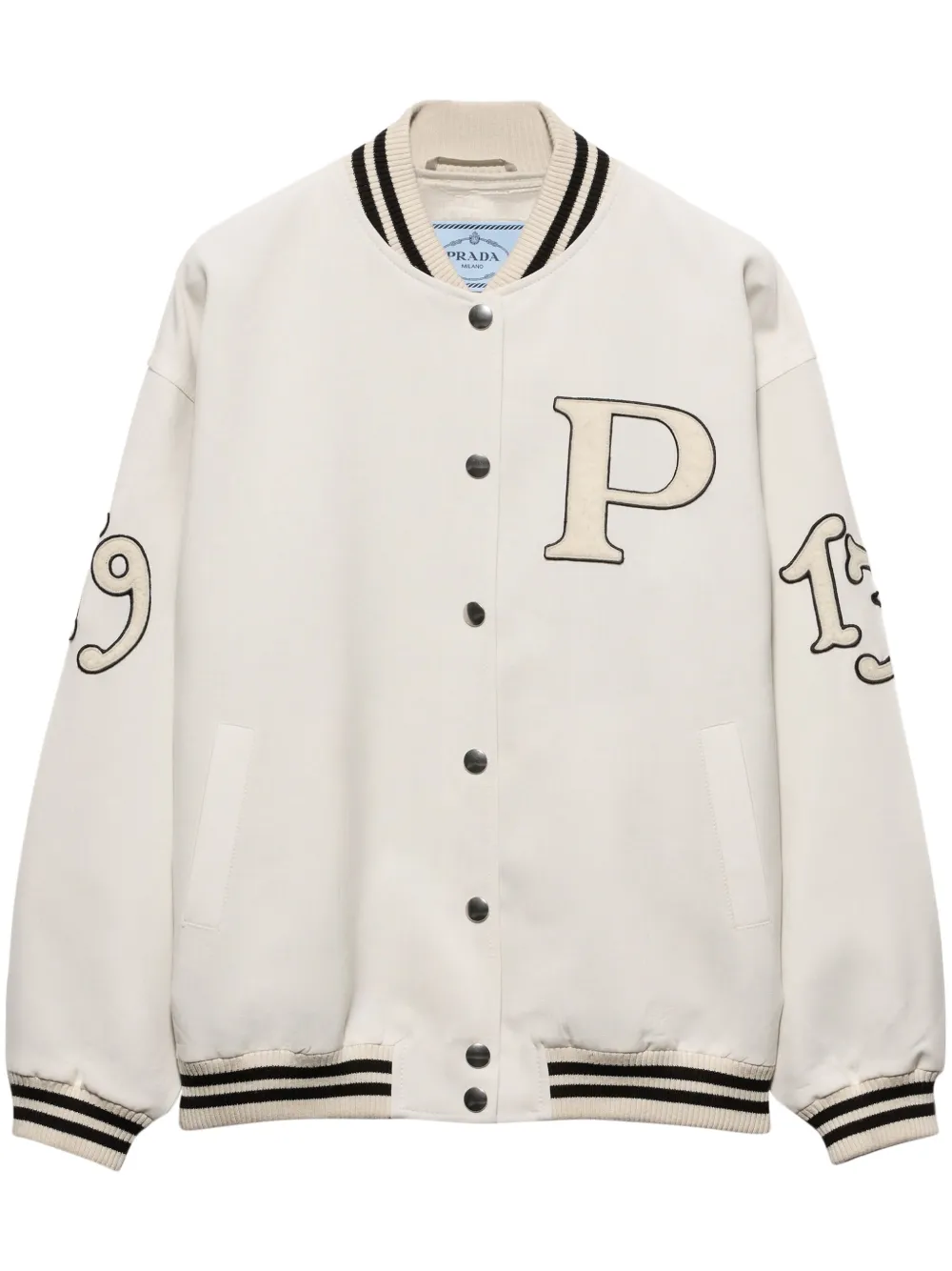 Prada letter-patch appliqué bomber jacket - Toni neutri