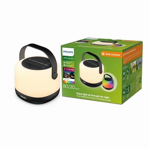 Philips Alula, Luce Solare Portatile, Variazione Di Colore 3000K E Rgb, Cavo Di Ricarica Usb, Ip44, Bianco E Nero