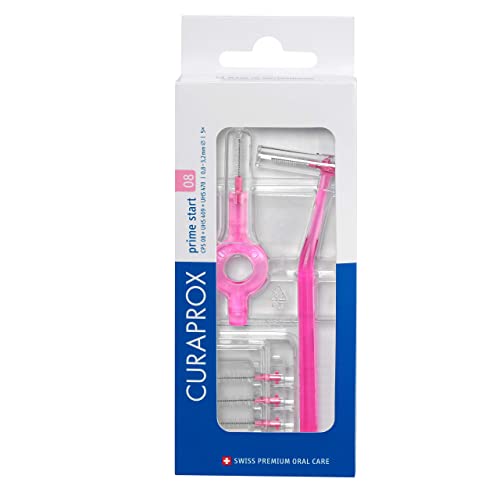 Curaprox Interdentalbürsten-Set Cps 08 Prime Start, Starterset Mit 5 Bürsten, 2 Verschiedene Halter, Pink, 0.8 Mm Durchmesser, 3.2 Mm Wirksamkeit