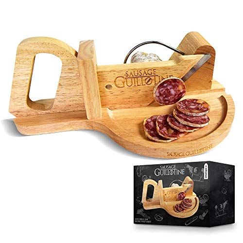 Mikamax - Guillottina Di Salsiccia - Acciaio Inossidabile - Doppia Lama - Legno Dell'Albero Di Gomma Durevole