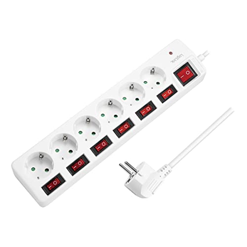 Logilink Lps250 - Ciabatta Elettrica A 6 Prese (Contatto Di Protezione) Cee 7/3, Con 6 Interruttori On/Off Con Protezione Da Sovratensione E Otturator