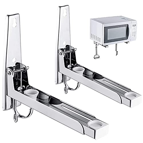 2 Pezzi Staffa Di Montaggio A Parete Per Forno A Microonde,Supporti Per Forno A Microonde Telescopici,Con 2 Ganci,Staffa Forno Microonde Pieghevole Re