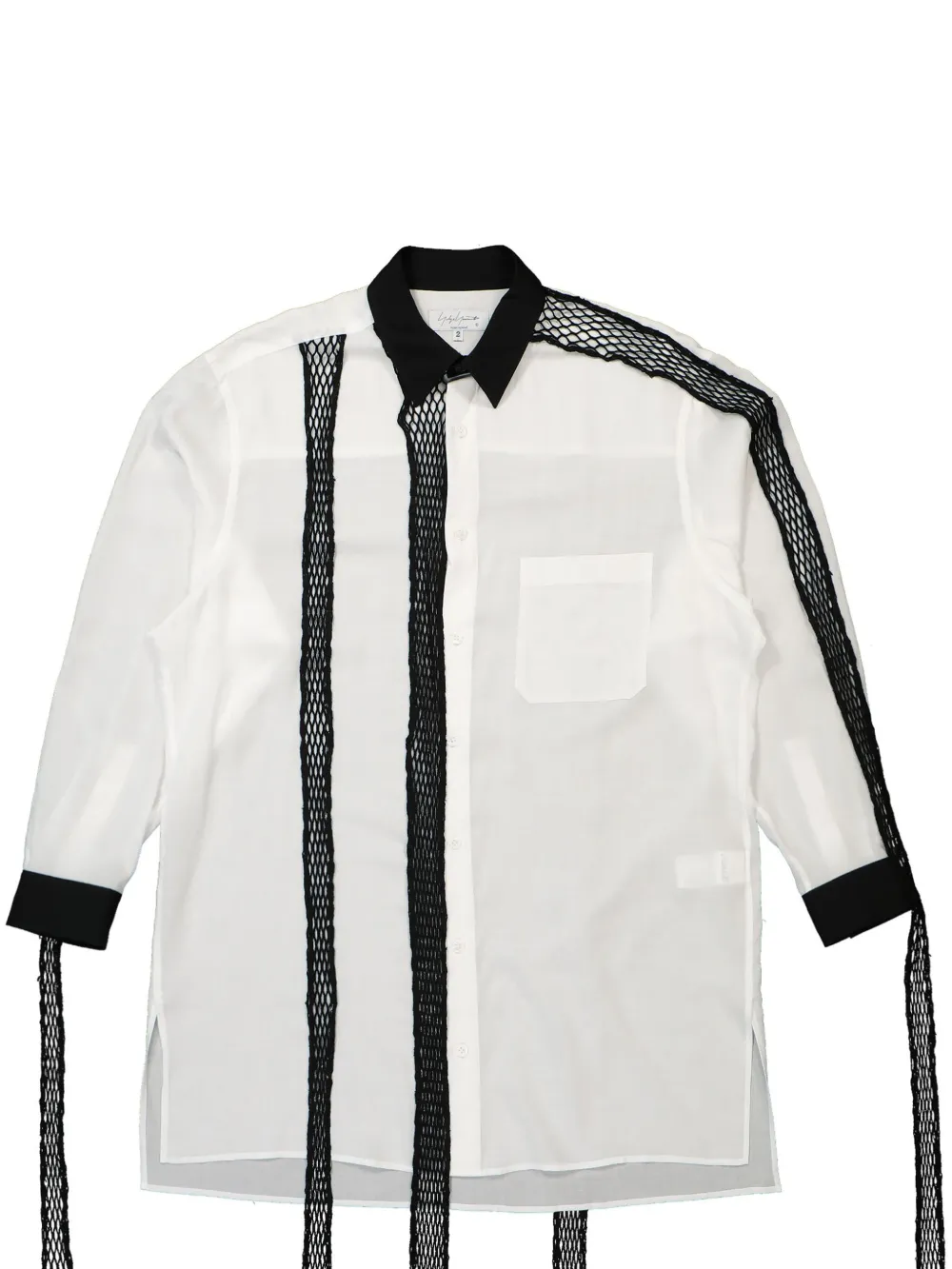 Yohji Yamamoto contrasting mesh-detail linen shirt - Bianco
