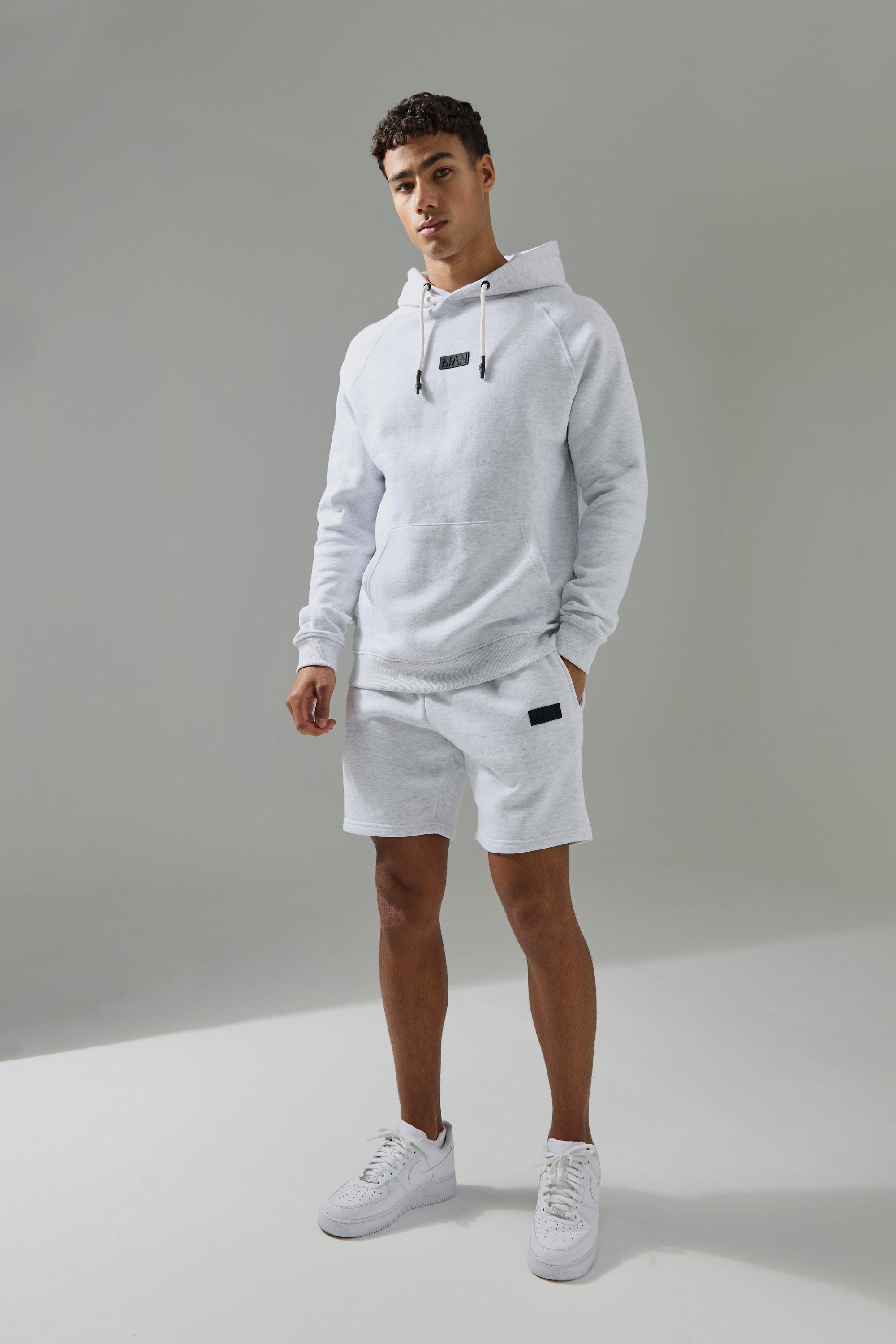 Man Active Hoodie & Short Tracksuit, Grigio