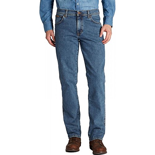 Wrangler Texas Allungare Uomini Regolare Misura Autentica Jeans Stonewash Blu W30 - L34