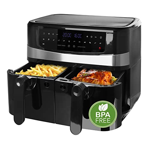 Emerio Doppia Friggitrice Ad Aria Calda Digitale Airfryer Fryer Frittura Con Aria Calda Senza Olio Aggiuntivo, 2 X 5,0 L, Volume 12 Programmi, Senza B