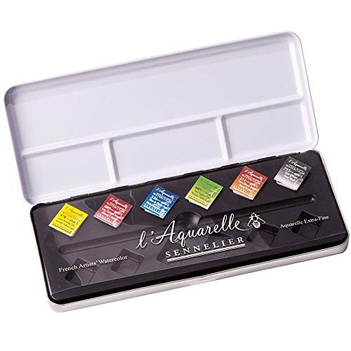 Sennelier L' Aquarelle French Artists 'Watercolor Di Metallo Set Di 6 Padelle Mezza