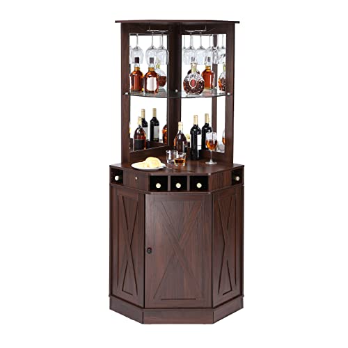Vevor Mobile Bar Industriale Ad Angolo, Tavolo Da Vino Per Liquori E Bicchieri, Credenza Buffet Con Porta Bicchieri, Mobile Bar Indipendente In Legno