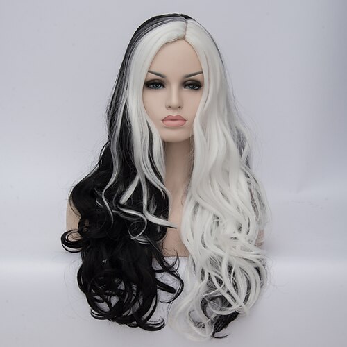 parrucca cosplay parrucca streghe/mago parrucca in bianco e nero parrucca cruella deville parrucca parrucca sintetica per le donne parrucche di hallow