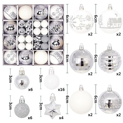 Palline di Natale da 44 pezzi ornamenti per l'albero di Natale - decorazioni per l'albero di Natale, sfere appese per la decorazione della festa di no