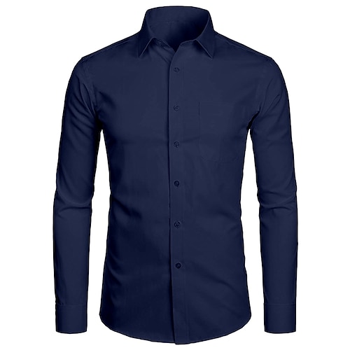 Per uomo Camicie Nero Bianco Giallo Rosso Manica lunga Onde Colletto classico Per tutte le stagioni Matrimonio Serata formale Abbigliamento Fibbia