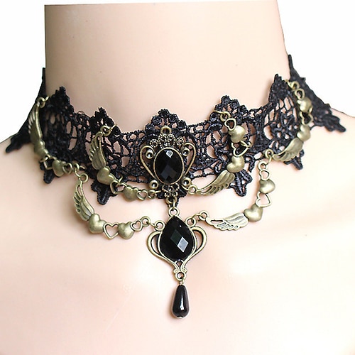 Girocolli Collane con ciondolo For Per donna Feste Halloween Mascherata Pietre sintetiche Cristallo Pizzo Multistrato Nero