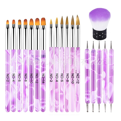 18pcs set di pennelli per unghie in acrilico pennelli per nail art per applicazione acrilica pennello per unghie in gel uv penna per punteggiatura pen